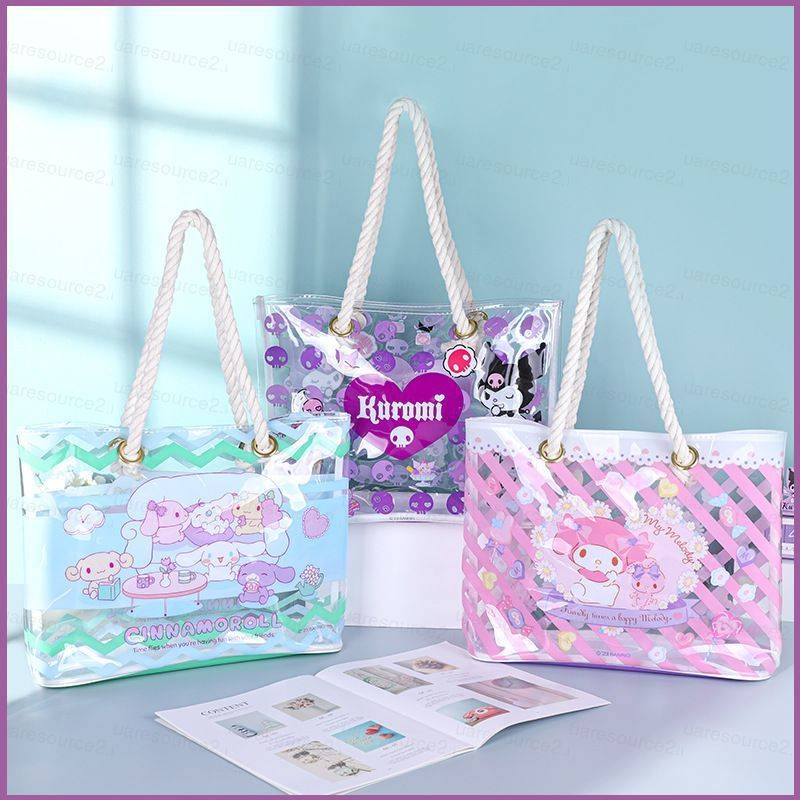 Sq2 Sanrio Kuromi Cinnamon mymelody กระเป๋าสะพายไหล่ กระเป๋าถือแฟชั่น แบบใส ความจุขนาดใหญ่ ลายการ์ตูนน่ารัก