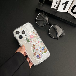 Yiki|เคสโทรศัพท์มือถือแบบนิ่ม TPU ใส ลายดอกไม้ หมี Violent สําหรับ OPPO Find X6 Pro X6 X5 Pro X5 Lite X5 X3 Pro X3 F21S F21 Pro F19 F17 Pro F12 F11 Pro F11 F9 Pro