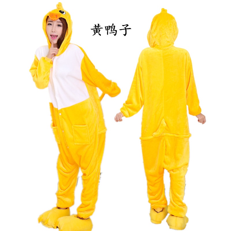 เครื่องแต่งกายสัตว์ ชุดนอน ผ้าสักหลาด ผ้ากํามะหยี่ขนนิ่ม ลายเป็ด ไก่ ฤดูใบไม้ร่วง ฤดูหนาว สําหรับเด็ก และผู้ใหญ่