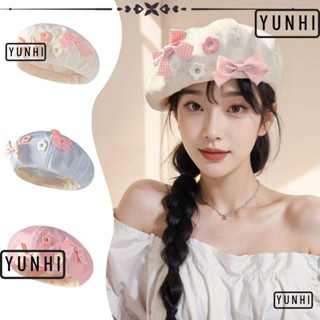 Yunhi หมวกเบเร่ต์ หมวกเบเร่ต์ ระบายอากาศ ลายก้อนเมฆ ประดับโบว์น่ารัก สไตล์เกาหลี แฟชั่นฤดูใบไม้ผลิ และฤดูใบไม้ร่วง และฤดูหนาว สําหรับผู้หญิง