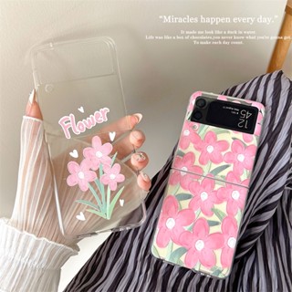 เคสโทรศัพท์มือถืออะคริลิค แบบแข็ง บางพิเศษ ลายดอกไม้ สีชมพู สําหรับ Samsung Z Flip5 zflip 4 zflip 3 4 5