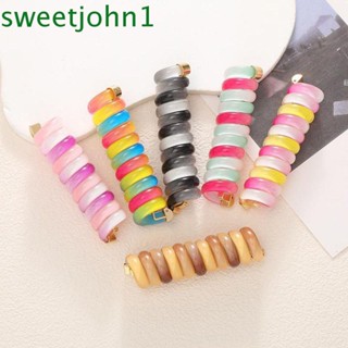 Sweetjohn ยางมัดผมหางม้า แบบพลาสติก ประดับลูกปัด สีรุ้ง หรูหรา สไตล์เกาหลี สําหรับเด็ก