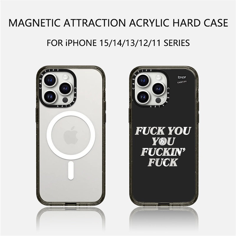 Casetify X Fuckin Fuck เคสแข็ง TPU อะคริลิคใส ขอบสีดํา พร้อมกล่อง สําหรับ Apple IPhone 11 12 13 14 15 Pro Max