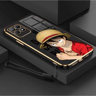 เคสซิลิโคนนิ่ม ลายการ์ตูนลูฟี่วันพีช พร้อมสายคล้อง หรูหรา สําหรับ Realme 8I Realme Narzo 50 4G