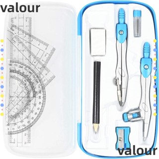 Valour ชุดเรขาคณิต เข็มทิศโลหะ สีฟ้า พร้อมกล่องเก็บ กันแตก สําหรับสํานักงาน 10 ชิ้น