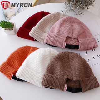 Myron หมวกบีนนี่ ผ้าถัก สีพื้น น่ารัก สําหรับผู้หญิง และผู้ชาย 5 สี