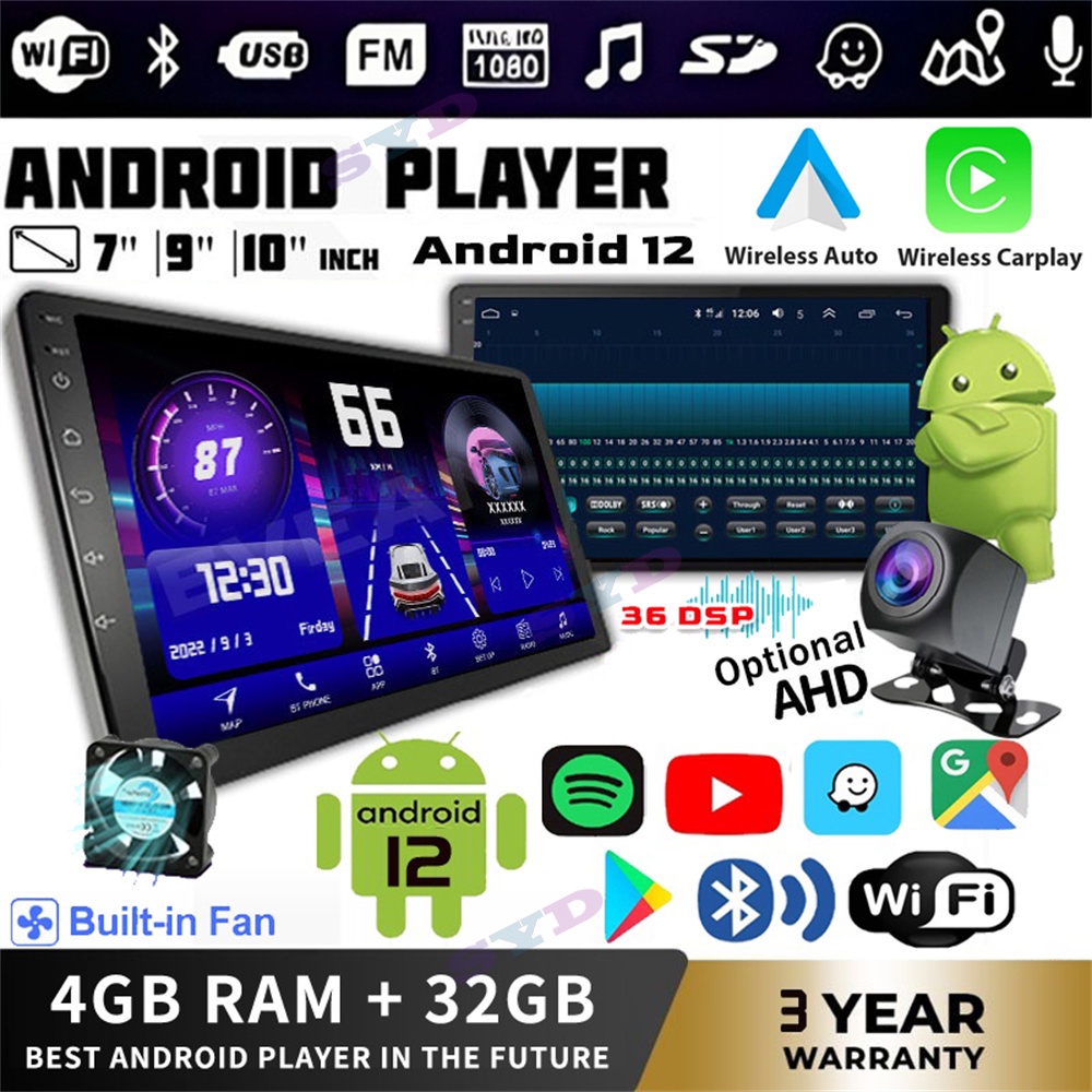 【พร้อมระบบทําความเย็น】เครื่องเล่นวิทยุ 7 9 10 นิ้ว Android 4G+32G 2DIN พร้อม GPS WIFI DSP Carplay สําหรับรถยนต์
