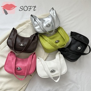 Softness กระเป๋าสะพายไหล่ สะพายข้าง ใต้วงแขน หนัง PU ขนาดเล็ก จุของได้เยอะ สีพื้น เรียบง่าย สําหรับเด็กผู้หญิง Y2k