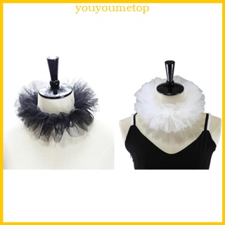 Youyo ผู้หญิง Tulle ขนปุย ย่น ปกปลอม ตาข่าย คอสเพลย์ เครื่องแต่งกาย ตัวตลก โช้กเกอร์