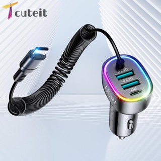 Tcuteit อะแดปเตอร์ชาร์จโทรศัพท์มือถือ 3 พอร์ต 60W LED QC 3.0 PD 3.0 สําหรับ Samsung Huawei