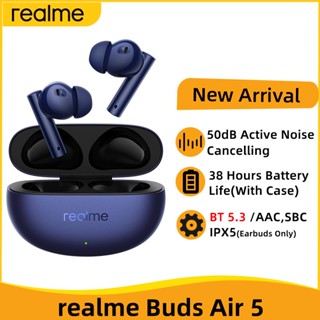 Realme buds Air 5 TWS หูฟังไร้สาย บลูทูธ 5.3 แบตเตอรี่ 38 ชั่วโมง IPX5 50dB ตัดเสียงรบกวน