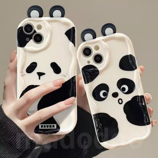 Casing for iPhone 15 14 Pro Max 13 12 11 ProMax X XS XR 7 8 6 6S Plus SE 2020 Cute 3D Bear Ear Cartoon BFF Soft Phone Case ins Wavy Cream Edge Fine Hole Airbag Shockproof simple Black White Panda Back Cover NY 54