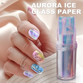 เลเซอร์ Ice Cube Nail Art สติกเกอร์ Aurora Cellophane เล็บ Decals Designer Wraps Decor แก้วกระดาษเล็บฟอยล์อุปกรณ์เสริม nuuo