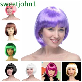 Sweetjohn วิกผมบ๊อบสั้นตรง ระบายอากาศ สีชมพู เหมาะกับงานปาร์ตี้ คอสเพลย์ แฟชั่นสําหรับผู้หญิง