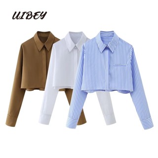 Uibey เสื้อเชิ้ตแขนยาว คอปก มีกระเป๋าเสื้อ อเนกประสงค์ แฟชั่น 5422