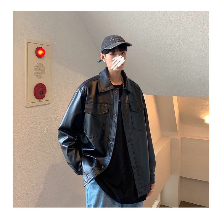 PannoFluxus เสื้อแจ็กเก็ตหนัง คอปก ทรงหลวม แต่งกระเป๋าใหญ่ แฟชั่นฤดูใบไม้ผลิ และฤดูใบไม้ร่วง สไตล์เรโทร สําหรับผู้ชาย - รูปที่ 6