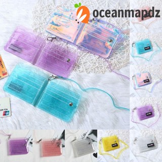 Oceanmapdz กระเป๋าสตางค์ใส่บัตรเครดิต PVC สีเจลลี่ใส ขนาดเล็ก พร้อมสายคล้องคอ ของขวัญ