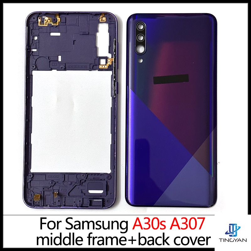 สําหรับ Samsung Galaxy A30s A307 A307F A307G เคสแบบเต็ม กรอบกลาง + ฝาหลังแบตเตอรี่ + เลนส์กล้อง + สติกเกอร์