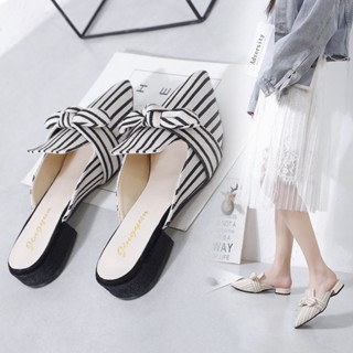 Hwshoes รองเท้าแตะ ครึ่งเท้า ลายทาง มีสไตล์ แฟชั่นฤดูร้อน สําหรับผู้หญิง