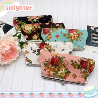 Solighter กระเป๋าสตางค์ ผ้าแคนวาส ลายดอกไม้ สําหรับใส่เหรียญ ลิปสติก เครื่องสําอาง บัตร