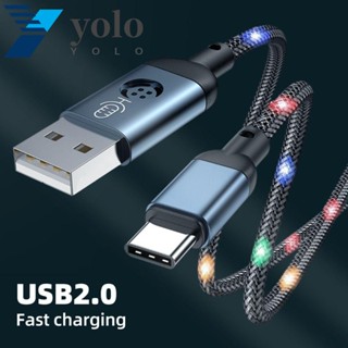 Yolo สายเคเบิล USB Type C LED Type C ควบคุมด้วยเสียง 1.2 ม. ควบคุมด้วยเสียง หลากสีสัน สําหรับโทรศัพท์มือถือ