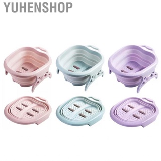 Yuhenshop Folding Foot Tub PP PET Portable 4  Rollers Soaking Bath Basin for Home Travel