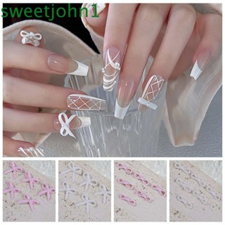 Sweetjohn โบว์ริบบิ้น สีชมพู สีขาว สําหรับตกแต่งเล็บ DIY 5 ชิ้น ต่อชุด