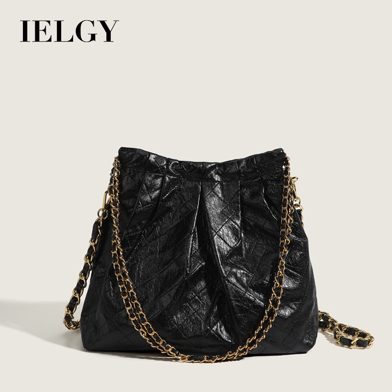 IELGY สุภาพสตรี Rhombus หนังนุ่มไหล่ Messenger Bucket Bag ความจุขนาดใหญ่