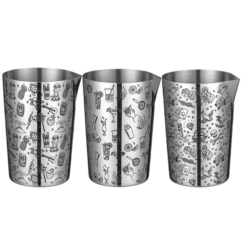 800ml Metal Cocktail Mixing Glass - Stainless Steel Metal Bar Bartending Mixing Pitcher With Etched 