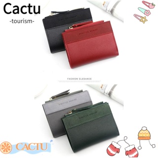 Cactu กระเป๋าสตางค์ ใบสั้น หนัง PU มีซิป ใส่เหรียญได้ 7 สี แฟชั่นสําหรับสตรี