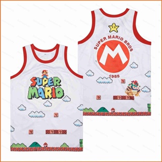 เสื้อกีฬาบาสเก็ตบอล ลายทีม Super Mario Bros สีขาว สไตล์เรโทร สําหรับผู้ชาย และผู้หญิง พลัสไซซ์