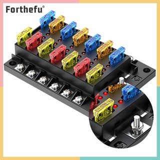 ★ Forthefu ★  กล่องฟิวส์ 12V-32V DC 12-Way Blade Fuse Box พร้อมฝาครอบไฟ LED แบบใช้งานคู่