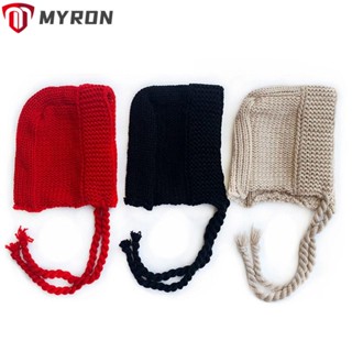 Myron หมวกถักไหมพรม ป้องกันหู ให้ความอบอุ่น สีแดง แฟชั่นฤดูใบไม้ร่วง และฤดูหนาว สําหรับผู้หญิง