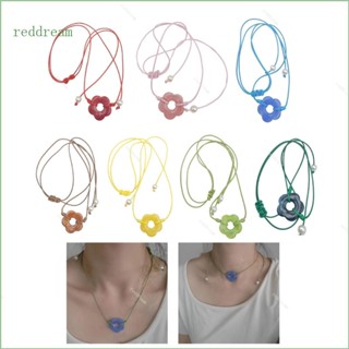 Redd สร้อยคอโชคเกอร์ จี้ดอกไม้ อะคริลิค สีแดง เชือกปรับได้ เครื่องประดับ