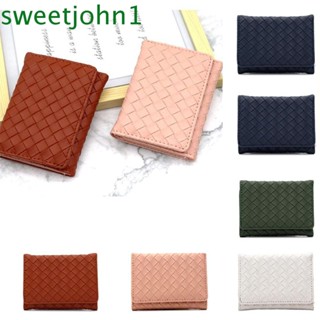 Sweetjohn กระเป๋าสตางค์ ใบสั้น หนัง PU สีพื้น สไตล์เกาหลี แบบพกพา ใส่บัตรได้ สําหรับผู้หญิง