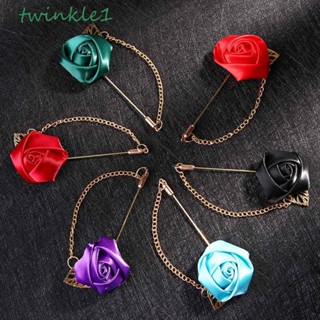 Twinkle1 เข็มกลัดริบบิ้น ผ้าแคนวาส ลายดอกกุหลาบ สีทอง 1 ชิ้น