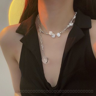 0931YWTS Sweet Cool Hot Girl White Crystal Pearl Necklace Female Ins Hip Hop Clavicle Chain Niche Design Necklace Decoration YCRW