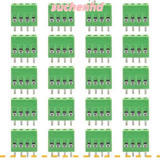 Suchenhd อุปกรณ์เชื่อมต่อ PCB บล็อกเทอร์มินัล 6A เมาท์ PCB 150V สีเขียว 20 ชิ้น