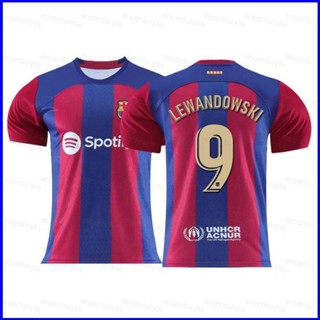 เสื้อยืดแขนสั้น ลายทีมชาติฟุตบอล Barcelona Lewandowski GP1 23 24 ชุดเหย้า พลัสไซซ์ PG1