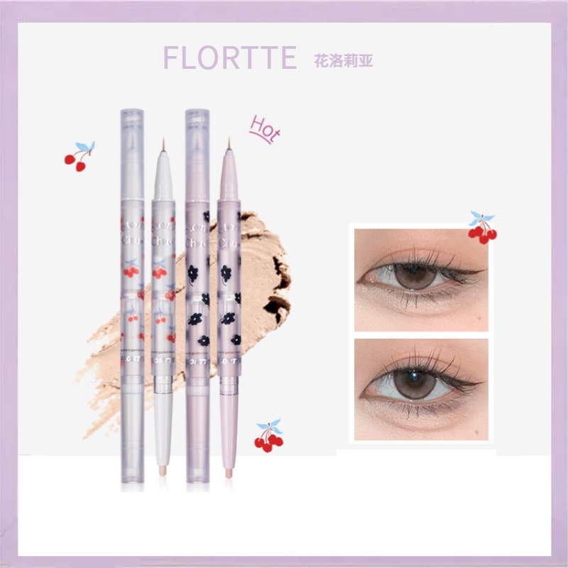 FLORTTE อายไลเนอร์ อายไลเนอร์ ไฮไลท์ ไข่มุก กระจ่างใส ไหม ปากกาอายแชโดว์สองปลาย