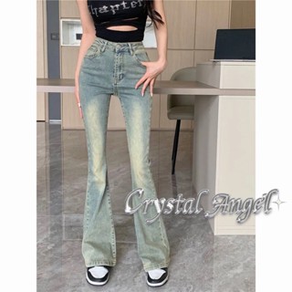 Crystal กางเกงขายาว กางเกงยีสน์ผู้หญิง ทรงหลวม ๆ ตรง Retro Hip Hop Pants 2023 NEW Style WNK23906FF 37Z230911