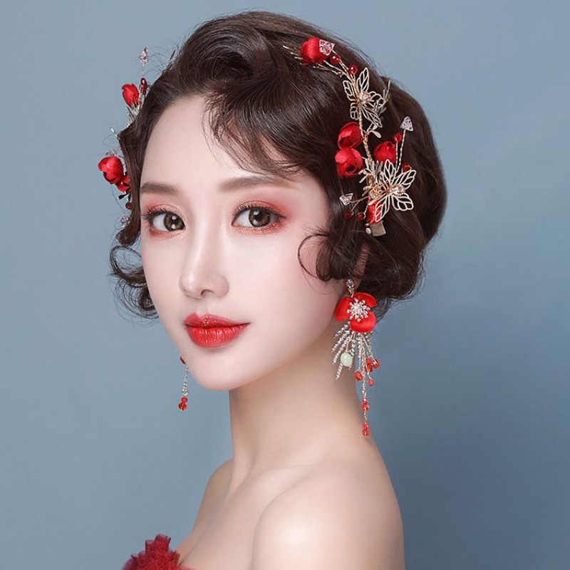 ชุดประดับมงกุฎเจ้าสาวสีแดง แต่งงาน แต่งงาน แต่งงานเครื่องประดับตก แต่งผมนางฟ้า SuperSessun ชุดเครื่องประดับ