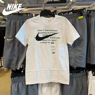 Nike เสื้อยืดลําลอง ผ้าฝ้ายแท้ 100% แขนสั้น คอกลม พิมพ์ลายตัวอักษร ทรงหลวม แฟชั่นฤดูร้อน สําหรับผู้ชาย และผู้หญิง