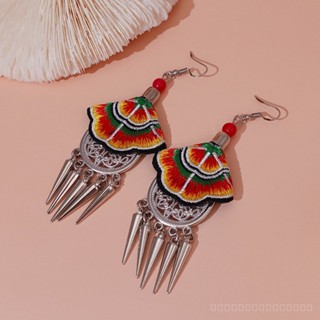 0919SDY Handmade Embroidery Stud Earrings Long Eardrops Ear Hooks Yunnan National Style Chinese Vintage Earrings Women Bohemian Earrings IECJ