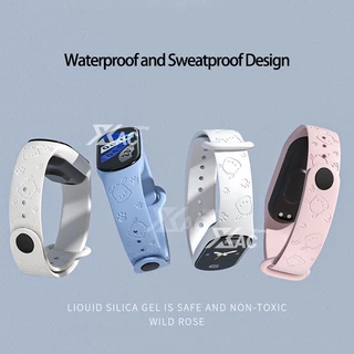 สําหรับ miband 10 miband 9 xiaomi 5/6/7/8/9/10 สายคล้อง 3D เลเซอร์แกะสลักสายคล้องหมีสําหรับ Xiaomi Mi Band 8 7 6 5 สายรัดข้อมือซิลิโคนสร้อยข้อมือสายรัดข้อมือ Smartwatch อุปกรณ์เสริม