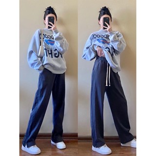 【Set Oversize】เสื้อกันหนาว แขนยาว พิมพ์ลาย กางเกงกีฬา แบบผูกเชือก พลัสไซซ์ แฟชั่นเกาหลี (40-150 กก.)