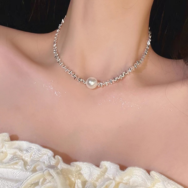เครื่องประดับ สร้อยคอโชคเกอร์ ชุบเงิน เกรด S925 ประดับไข่มุก สวยงาม สําหรับผู้หญิง ราคา ถูกที่สุด ดีลบีเคเค แกลเลอรีภาพที่ 6