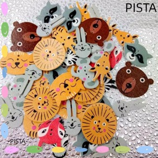 Pista กระดุมไม้ ทรงกลม ลายสัตว์น่ารัก ขนาด 25-30 มม. สําหรับเย็บผ้า งานฝีมือ 50 ชิ้น