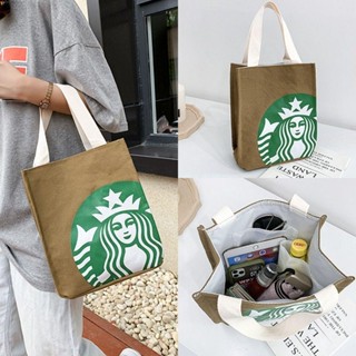 Leota กระเป๋าถือ ผ้าแคนวาส พิมพ์ลาย Starbucks สําหรับใส่กล่องอาหารกลางวัน และกาแฟ