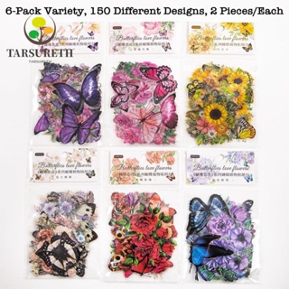 Tarsureth สติกเกอร์ PET ลายดอกไม้ ผีเสื้อ หลากสี สําหรับตกแต่ง DIY